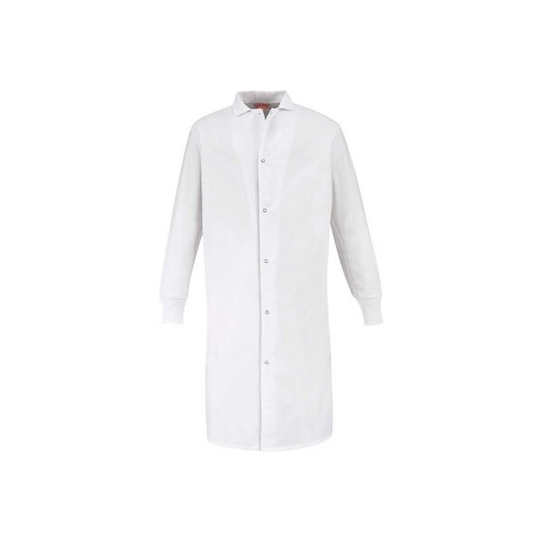 Red Kap Gripper-Front Butcher Coat W/Knit Cuffs, Pocket-less, Spun Polyester, White, 2XL